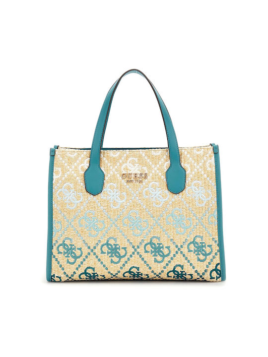 Guess Silvana 2 Ψάθινη Γυναικεία Τσάντα Tote Χειρός Γαλάζια