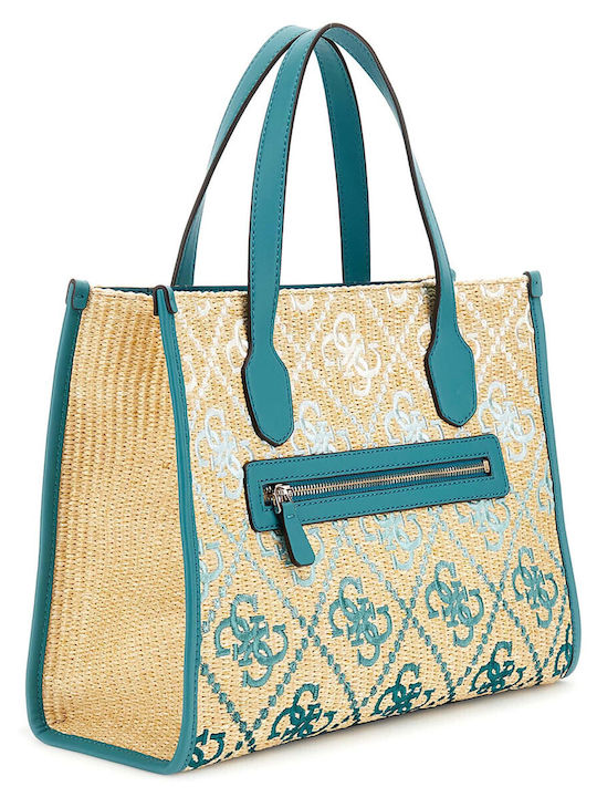 Guess Silvana 2 Ψάθινη Γυναικεία Τσάντα Tote Χειρός Γαλάζια - Image 3