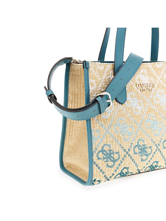 Guess Silvana 2 Ψάθινη Γυναικεία Τσάντα Tote Χειρός Γαλάζια - Image 4