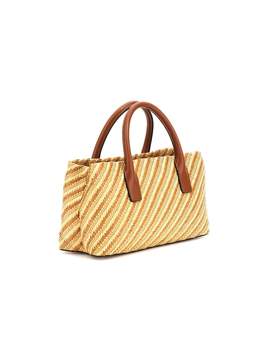 Guess Raffia Ψάθινη Γυναικεία Τσάντα Χειρός Μπεζ - Image 3