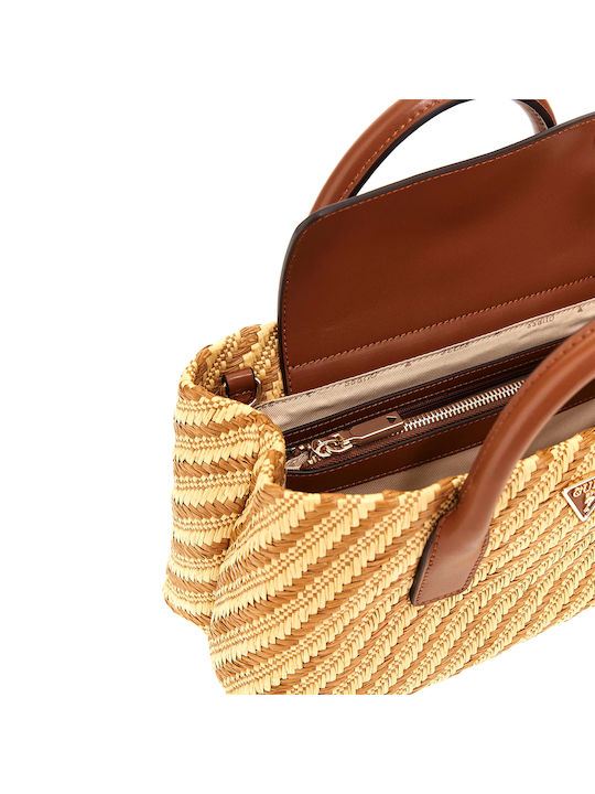 Guess Raffia Ψάθινη Γυναικεία Τσάντα Χειρός Μπεζ - Image 4