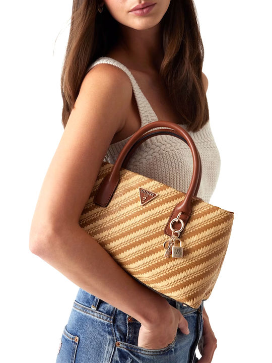Guess Raffia Ψάθινη Γυναικεία Τσάντα Χειρός Μπεζ - Image 2