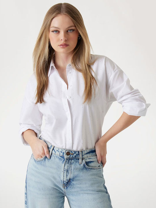 Guess Μακρυμάνικο Γυναικείο Πουκάμισο Λευκό