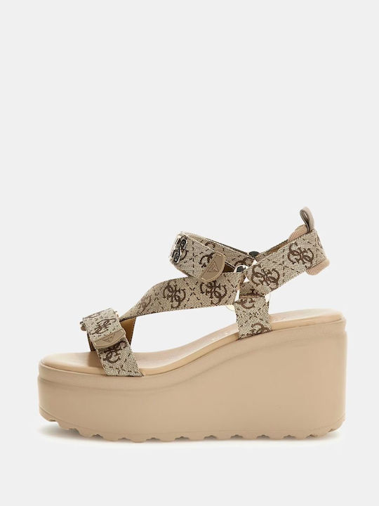 Guess Καλοκαιρινές Γυναικείες Πλατφόρμες Χρυσές - Image 2