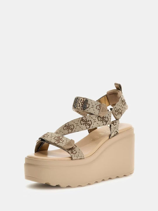Guess Καλοκαιρινές Γυναικείες Πλατφόρμες Χρυσές