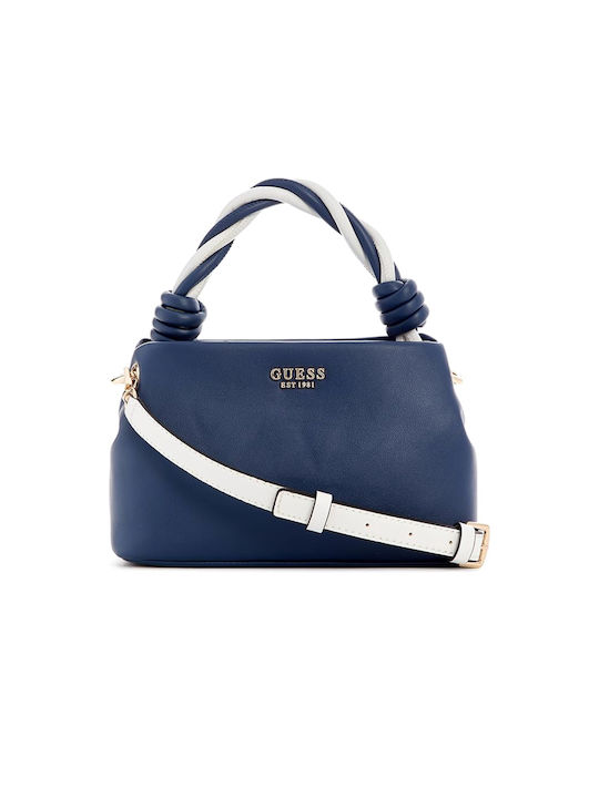 Guess Handle Γυναικεία Τσάντα Χιαστί Mπλέ/Άσπρο