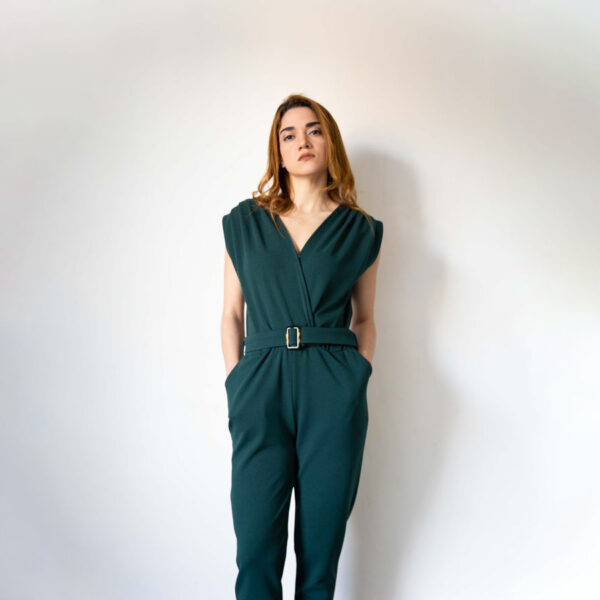 Πράσινη Αμάνικη Φόρμα Jumpsuit με Ζώνη