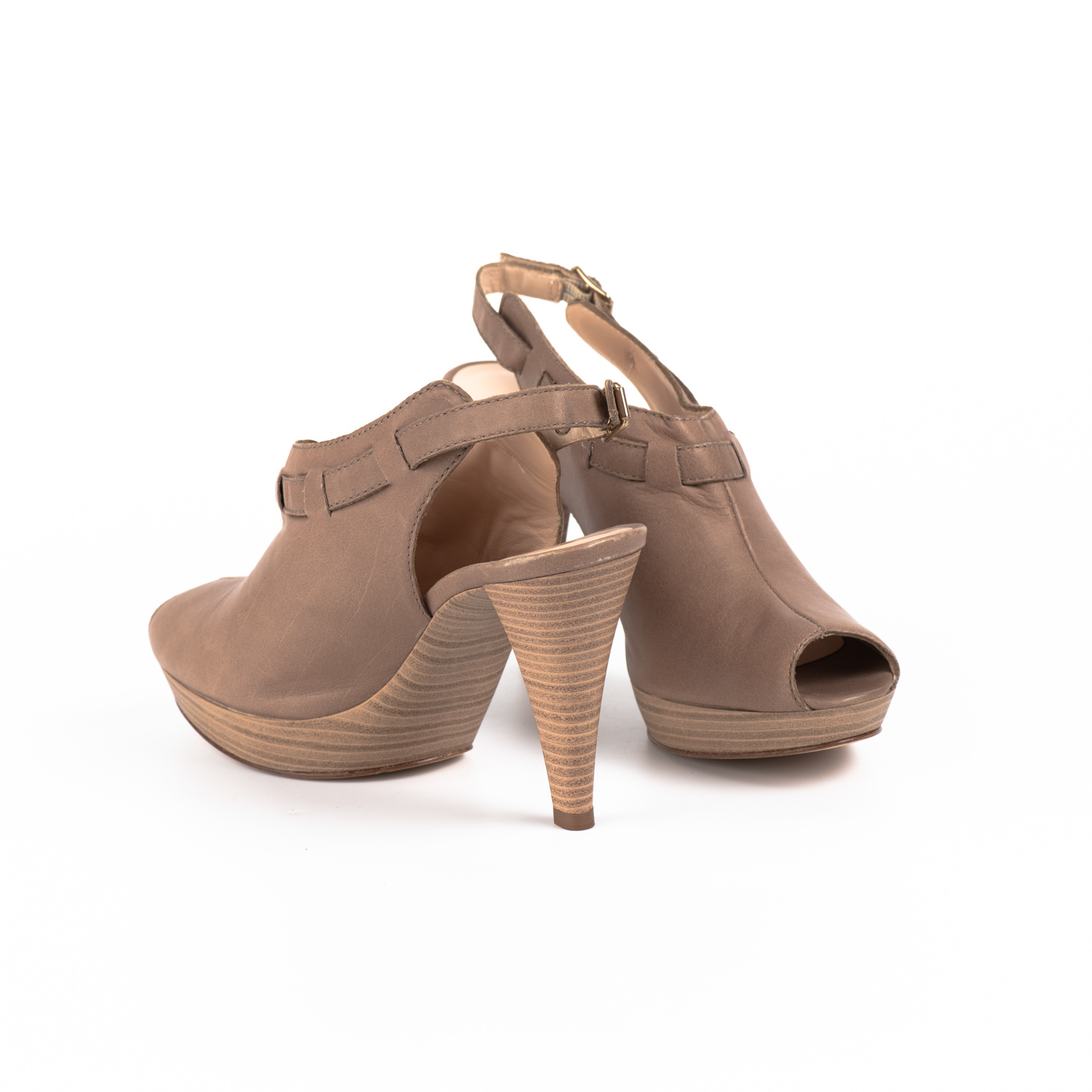 Unisa Μπεζ Δερμάτινα Peep toe Πέδιλα - Image 3