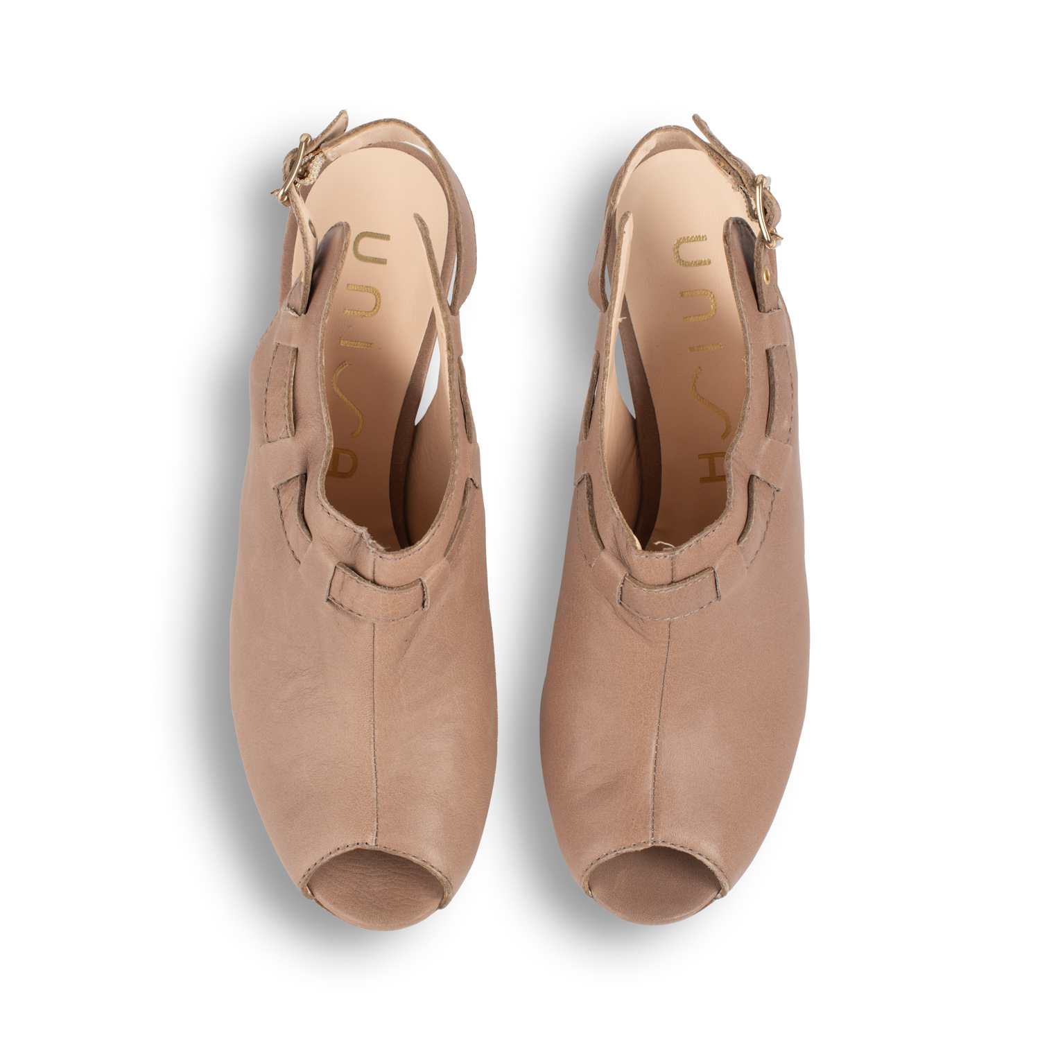 Unisa Μπεζ Δερμάτινα Peep toe Πέδιλα - Image 5