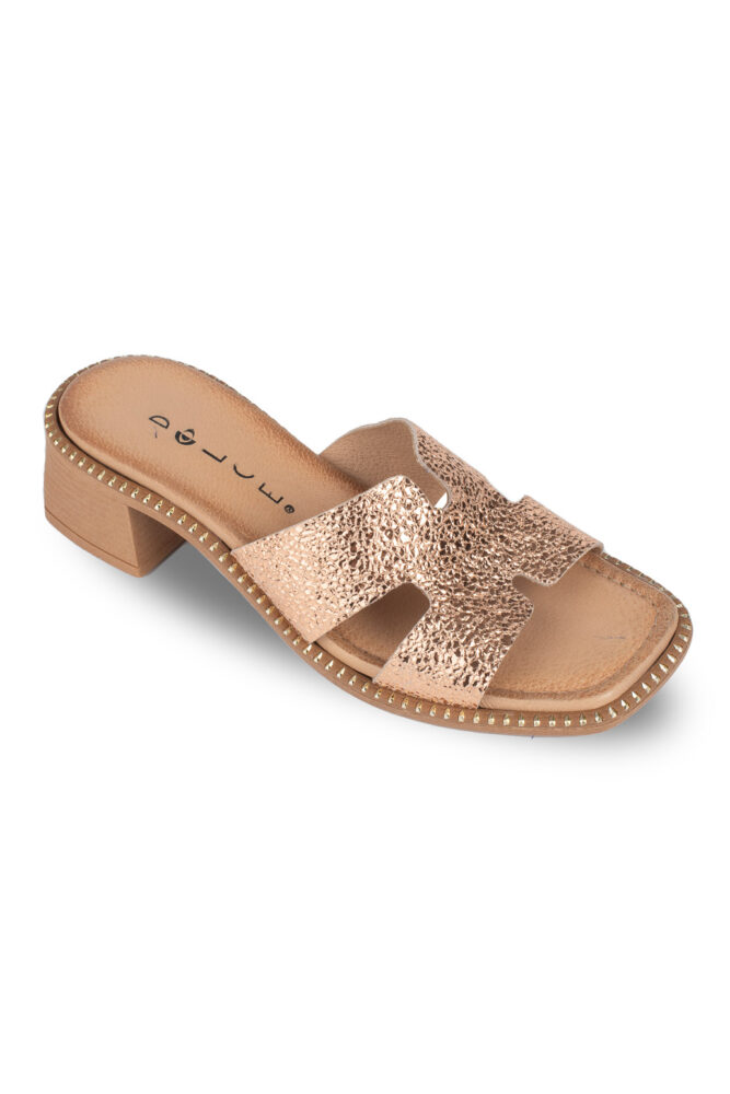 Dolce Δερμάτινo Ροζ/Gold Mule με τετράγωνο Τακούνι