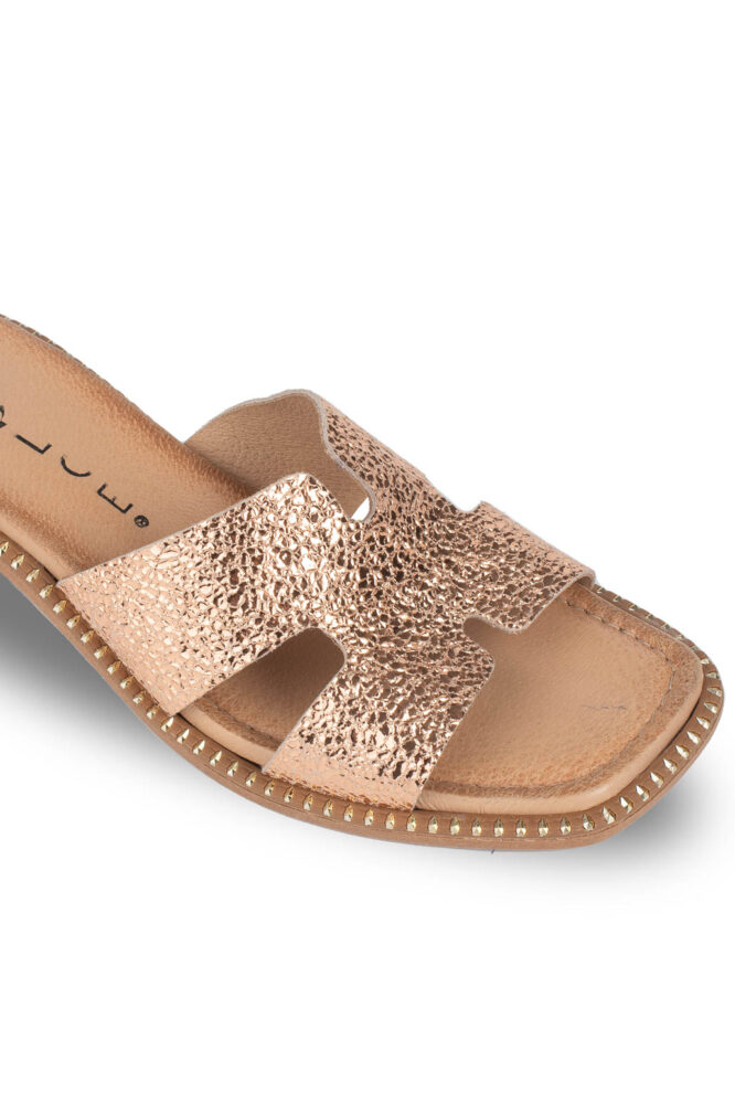 Dolce Δερμάτινo Ροζ/Gold Mule με τετράγωνο Τακούνι - Image 2