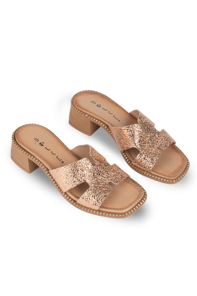 Dolce Δερμάτινo Ροζ/Gold Mule με τετράγωνο Τακούνι - Image 3