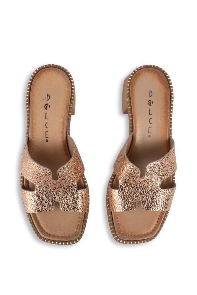 Dolce Δερμάτινo Ροζ/Gold Mule με τετράγωνο Τακούνι - Image 4