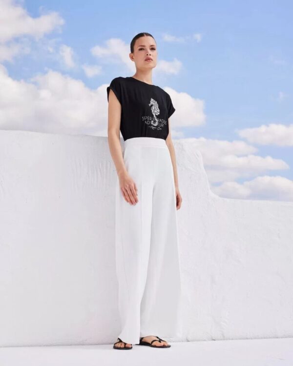 Forel Παντελόνα Εκρού με Φαρδύ Πατζάκι