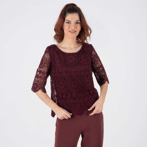 Forel Μπορντό Μπλούζα από Δαντέλα