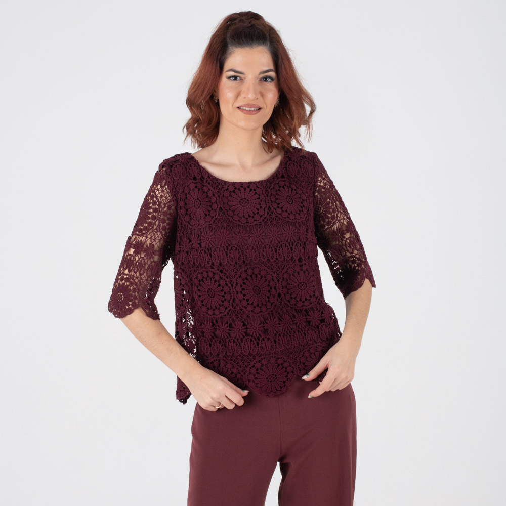 Forel Μπορντό Μπλούζα από Δαντέλα