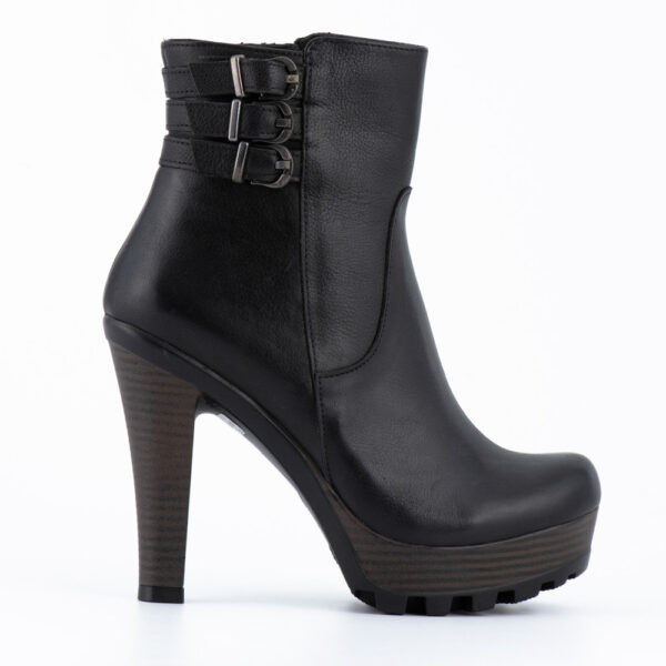 News Δερμάτινα Μαύρα Μποτάκια με Φιάπα και Ψηλό Τακούνι