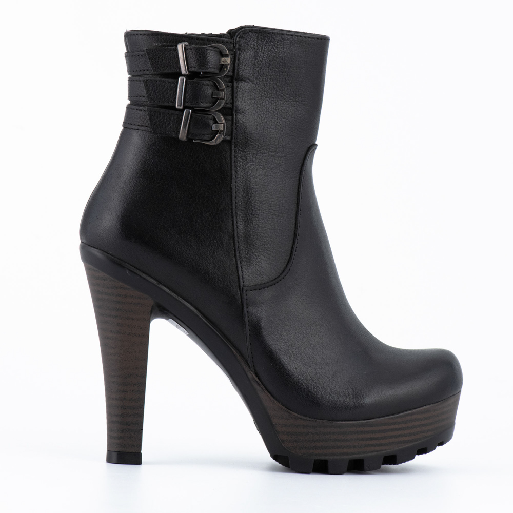 News Δερμάτινα Μαύρα Μποτάκια με Φιάπα και Ψηλό Τακούνι