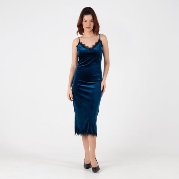 Fullah Sugah Μπλέ Βελουτέ Μακρύ Φόρεμα