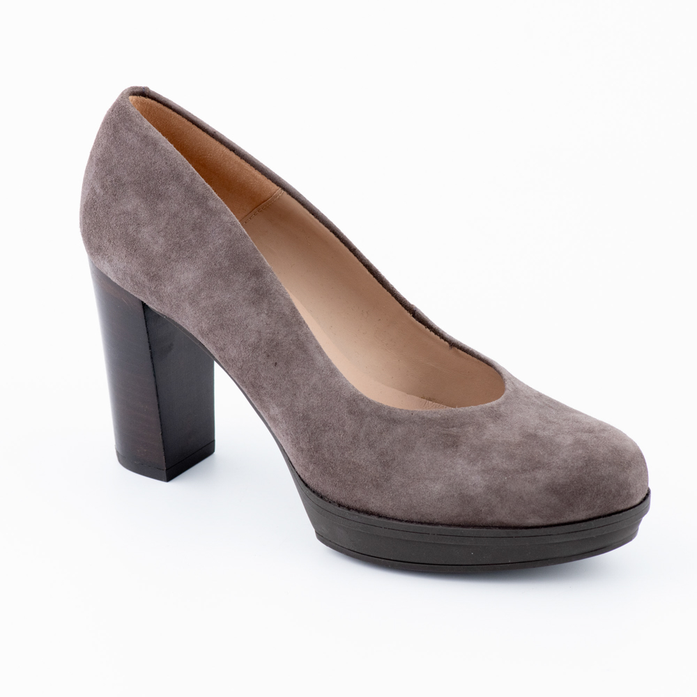 Unisa Γκρι-Μπεζ Καστόρινες Γόβες με Φιάπα και Χοντρό Τακούνι - Image 2