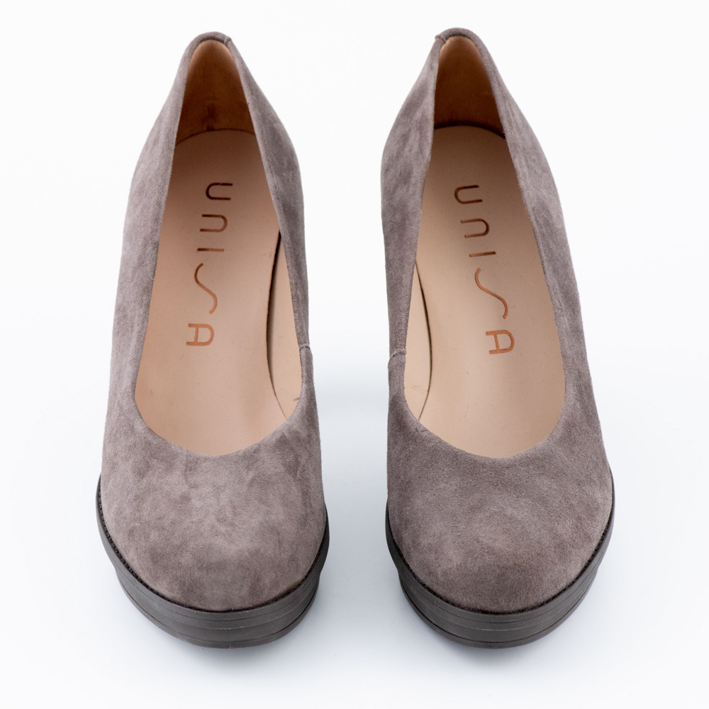 Unisa Γκρι-Μπεζ Καστόρινες Γόβες με Φιάπα και Χοντρό Τακούνι - Image 4