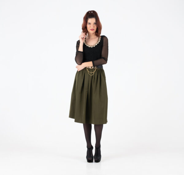 Fullah Sugah Χακί Μίντι Τύπου Σατέν Ματ Φούστα