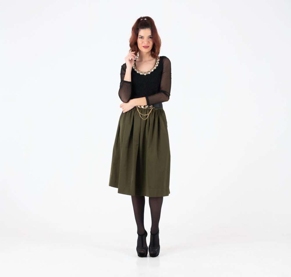 Fullah Sugah Χακί Μίντι Τύπου Σατέν Ματ Φούστα