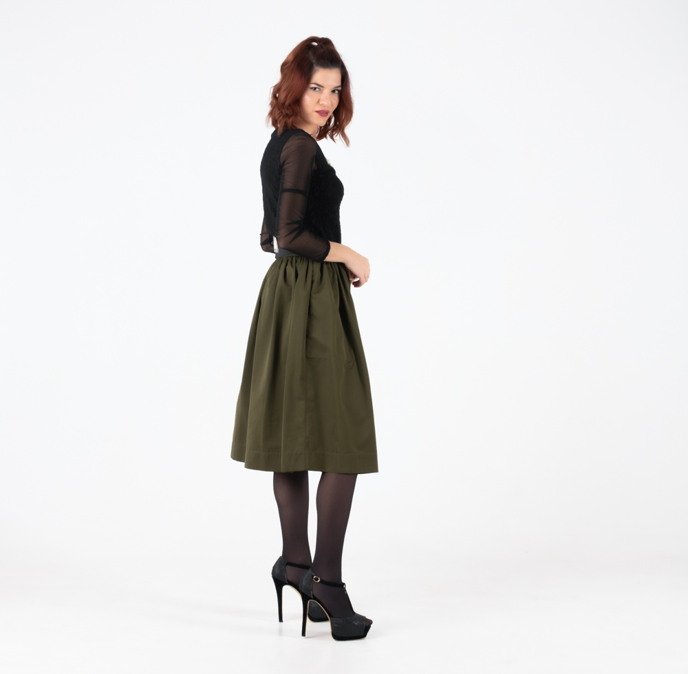 Fullah Sugah Χακί Μίντι Τύπου Σατέν Ματ Φούστα - Image 3