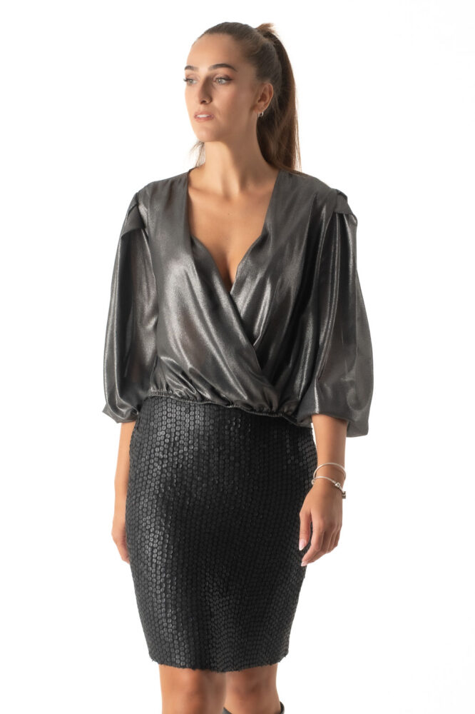 No Stress Γυναικεία Μπλούζα Κρουαζέ Γκρί Μεταλλιζέ - Image 4