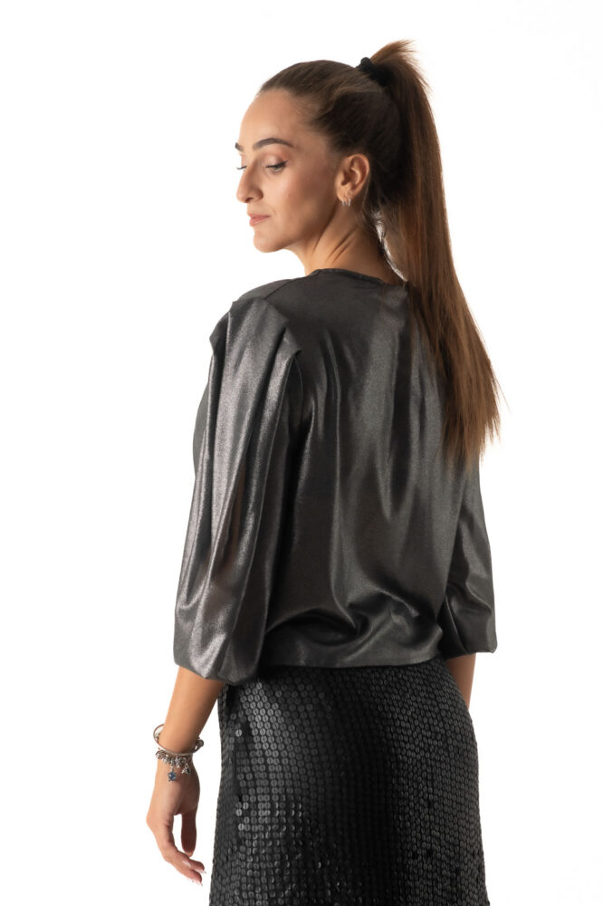 No Stress Γυναικεία Μπλούζα Κρουαζέ Γκρί Μεταλλιζέ - Image 2