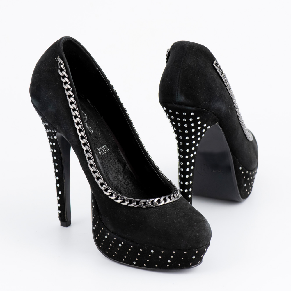 Relish Μαύρες Καστόρινες Γόβες με Φιάπα και Ψηλό Τακούνι - Image 4