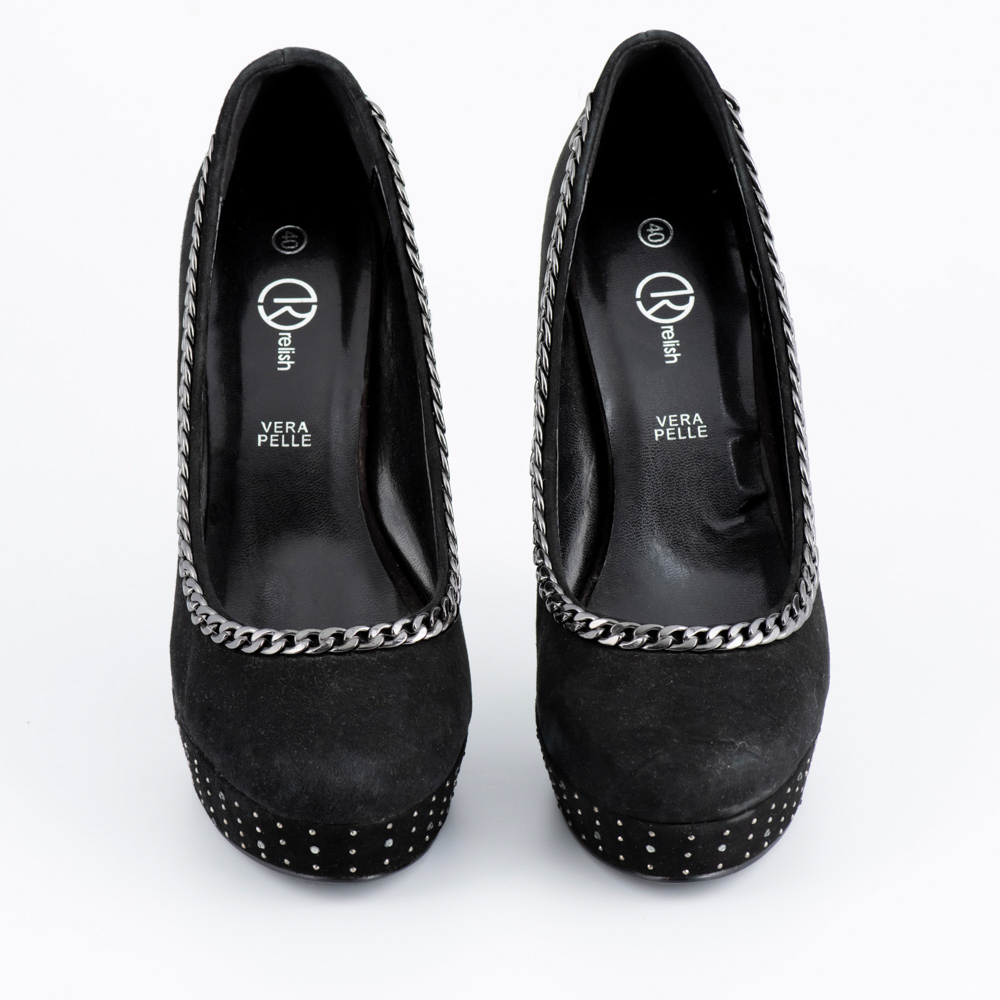 Relish Μαύρες Καστόρινες Γόβες με Φιάπα και Ψηλό Τακούνι - Image 6