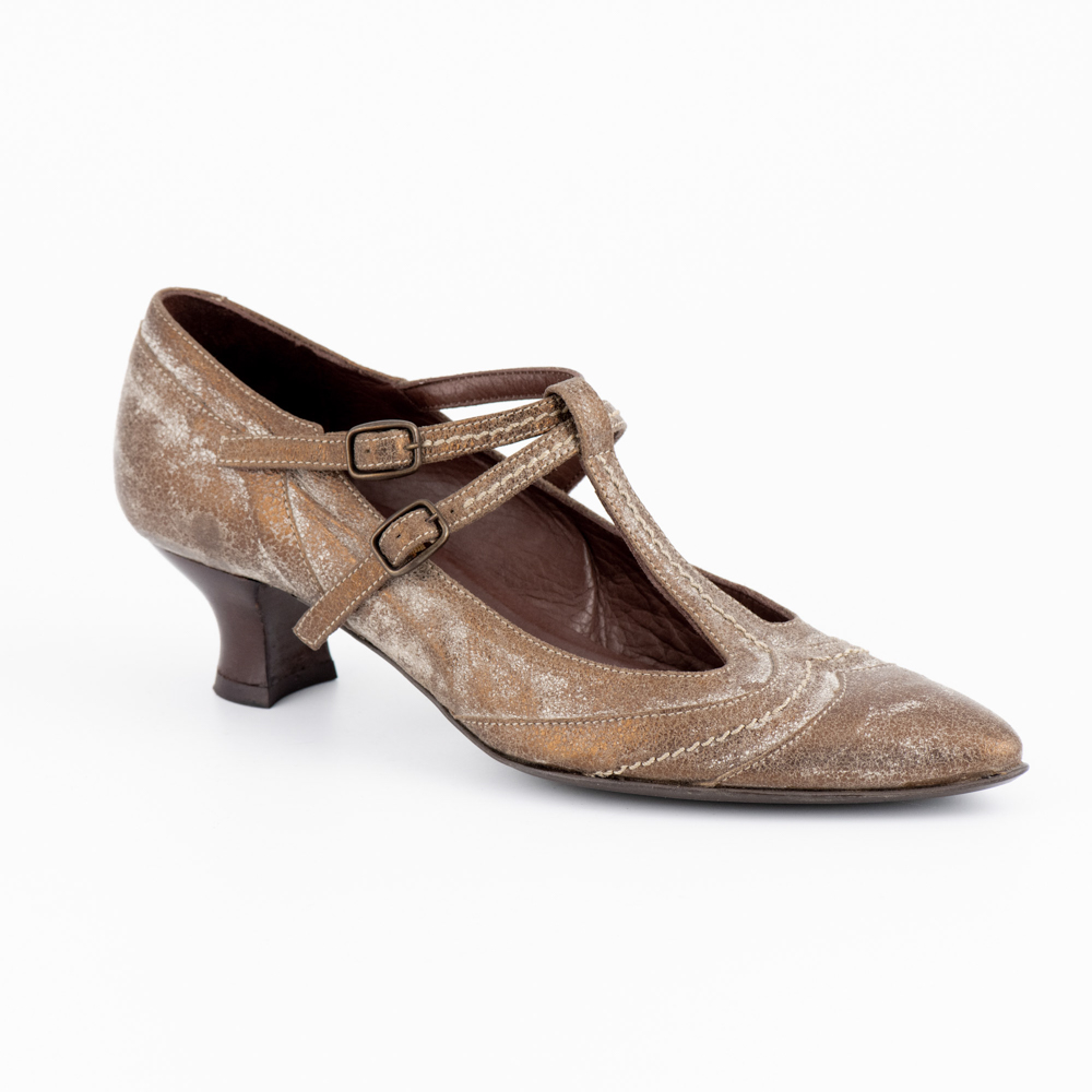 Vera Gomma Vintage Δερμάτινες Γόβες Bronze με Χαμηλό Τακούνι - Image 2