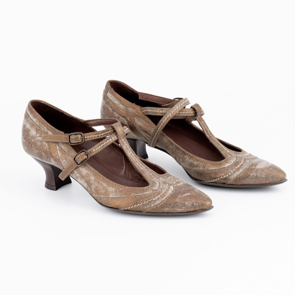 Vera Gomma Vintage Δερμάτινες Γόβες Bronze με Χαμηλό Τακούνι - Image 3