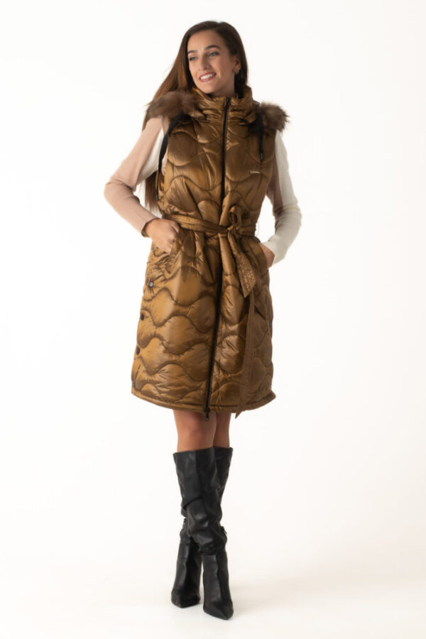 Gianni Morati Μπούφαν Αμάνικο Καφέ Ιριδίζον με Κουκούλα