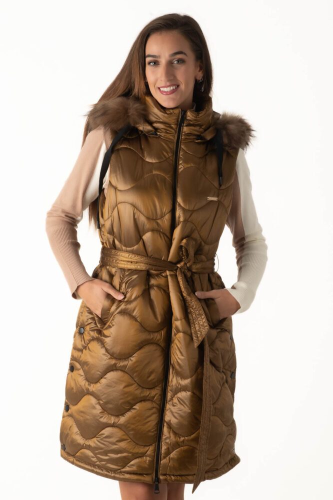 Gianni Morati Μπούφαν Αμάνικο Καφέ Ιριδίζον με Κουκούλα - Image 5