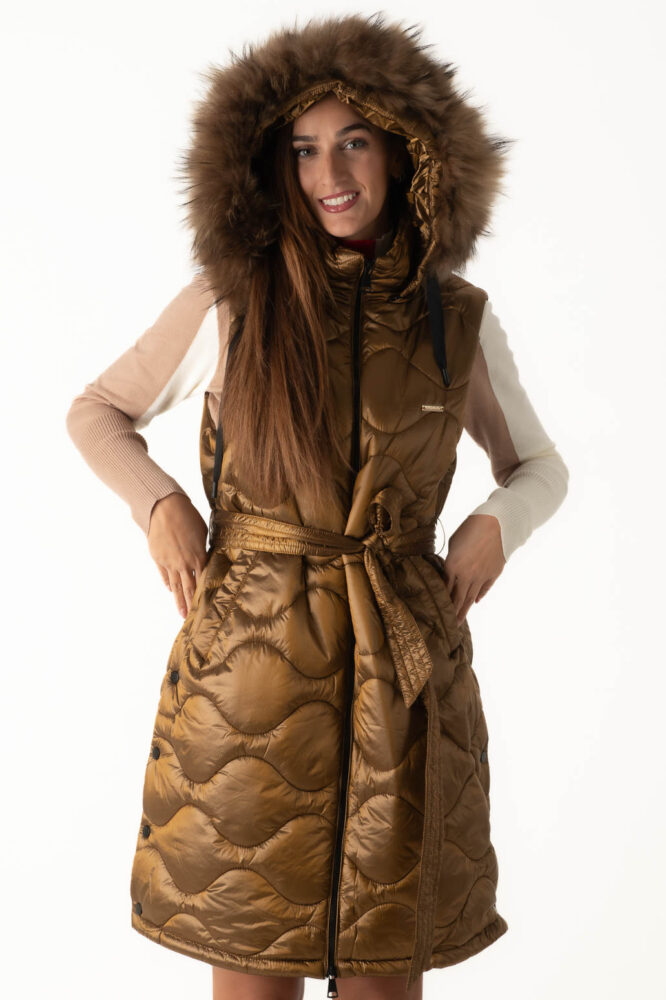 Gianni Morati Μπούφαν Αμάνικο Καφέ Ιριδίζον με Κουκούλα - Image 3