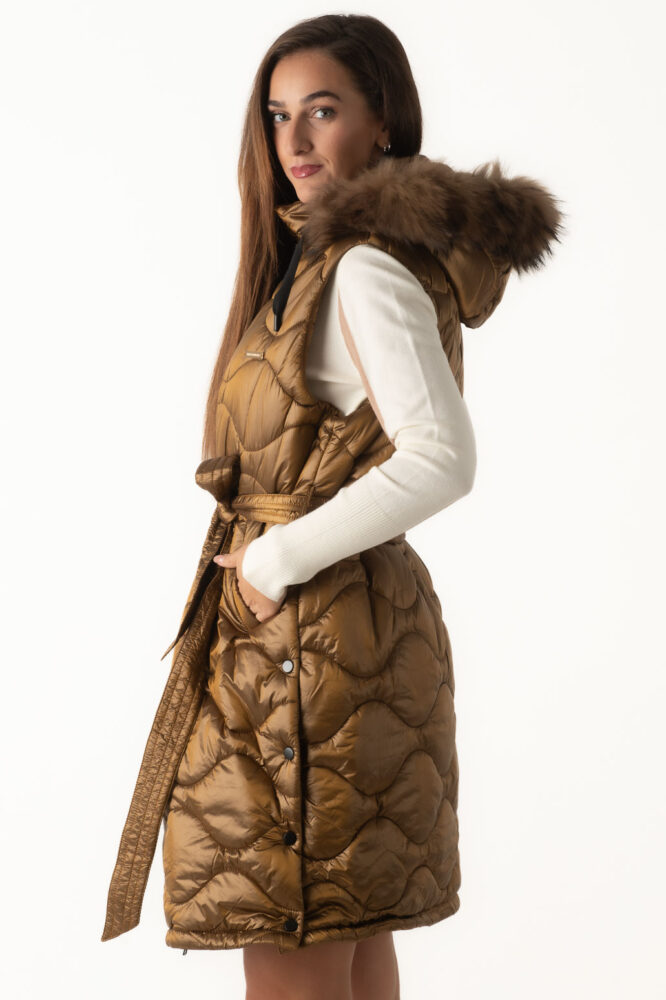 Gianni Morati Μπούφαν Αμάνικο Καφέ Ιριδίζον με Κουκούλα - Image 4