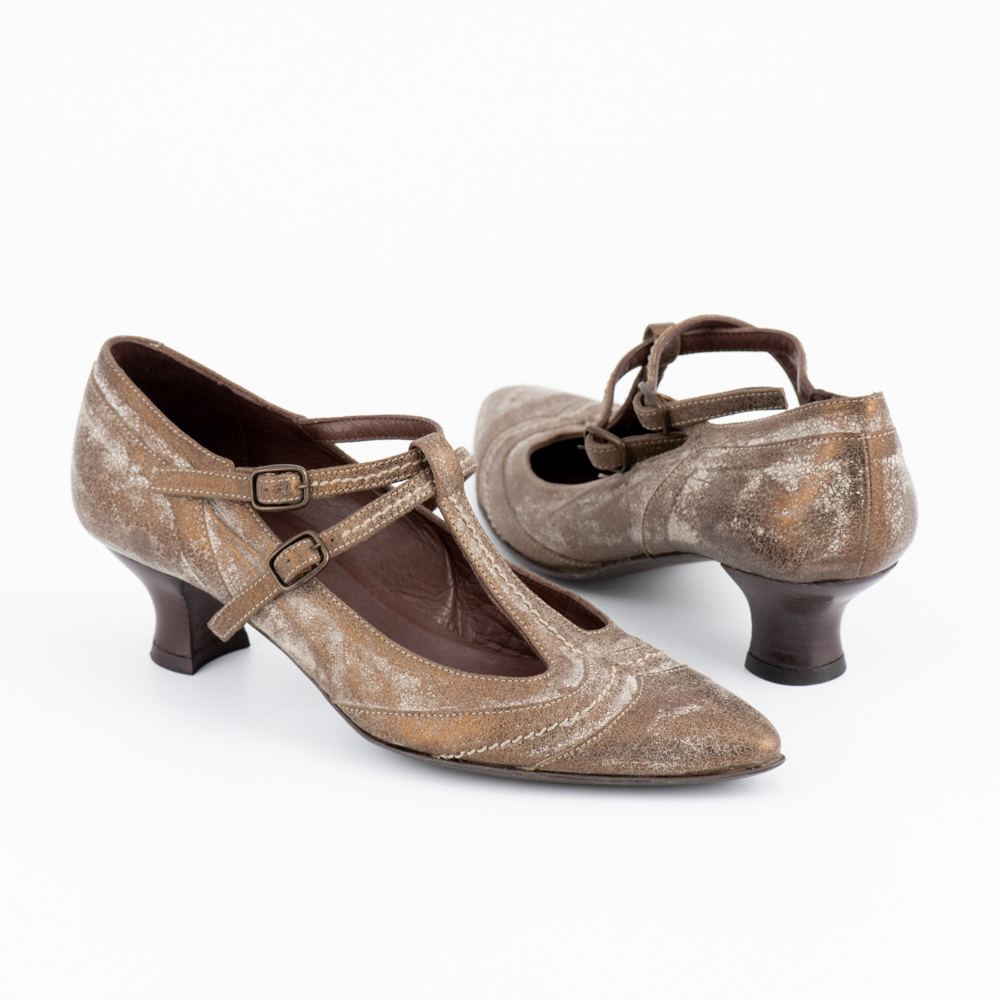 Vera Gomma Vintage Δερμάτινες Γόβες Bronze με Χαμηλό Τακούνι - Image 4