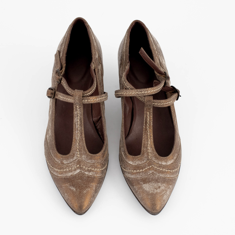 Vera Gomma Vintage Δερμάτινες Γόβες Bronze με Χαμηλό Τακούνι - Image 5