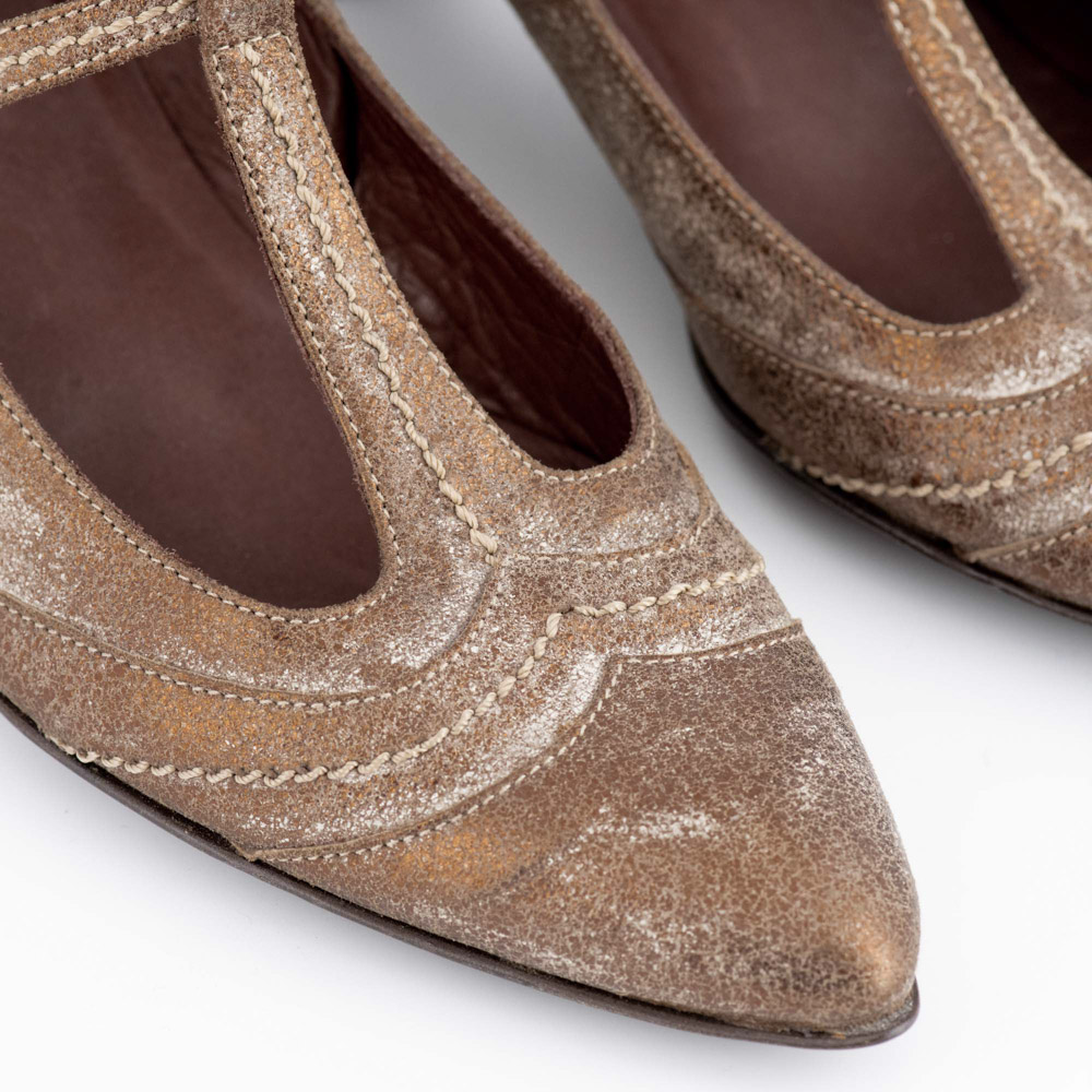 Vera Gomma Vintage Δερμάτινες Γόβες Bronze με Χαμηλό Τακούνι - Image 6