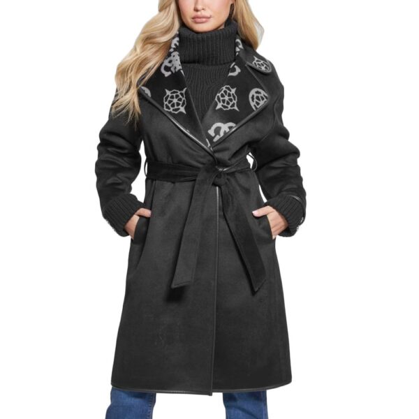 Guess Γυναικείο Μαύρο Παλτό Κρουαζέ