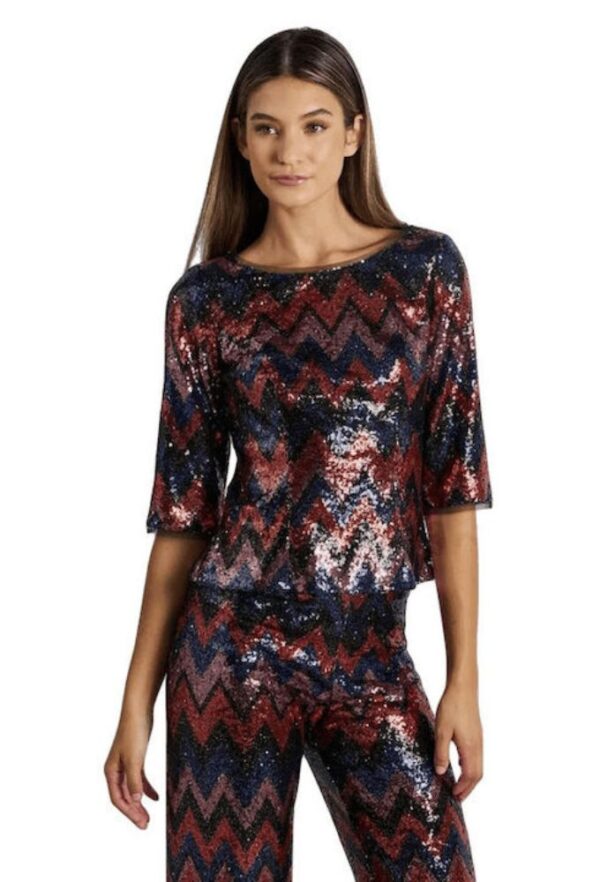 Forel Γυναικεία Μπλούζα Εμπριμέ με Μανίκι 3/4 Μαύρη