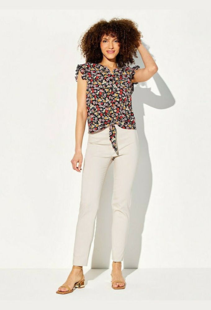 Forel Γυναικείο Υφασμάτινο Capri Παντελόνι σε Slim Εφαρμογή Λευκό - Image 4