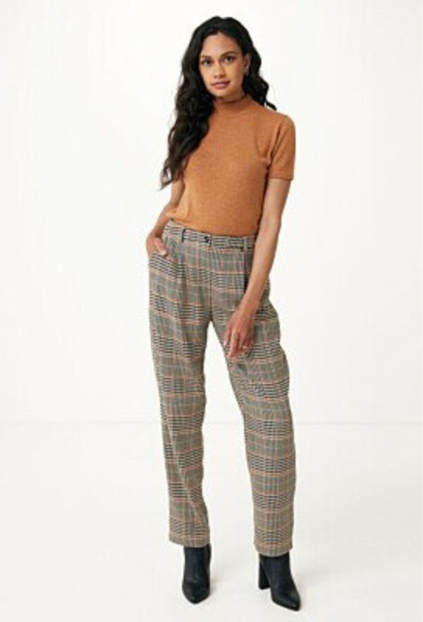 Mexx Καρό Καμηλό Παντελόνι σε Ίσια Γραμμή