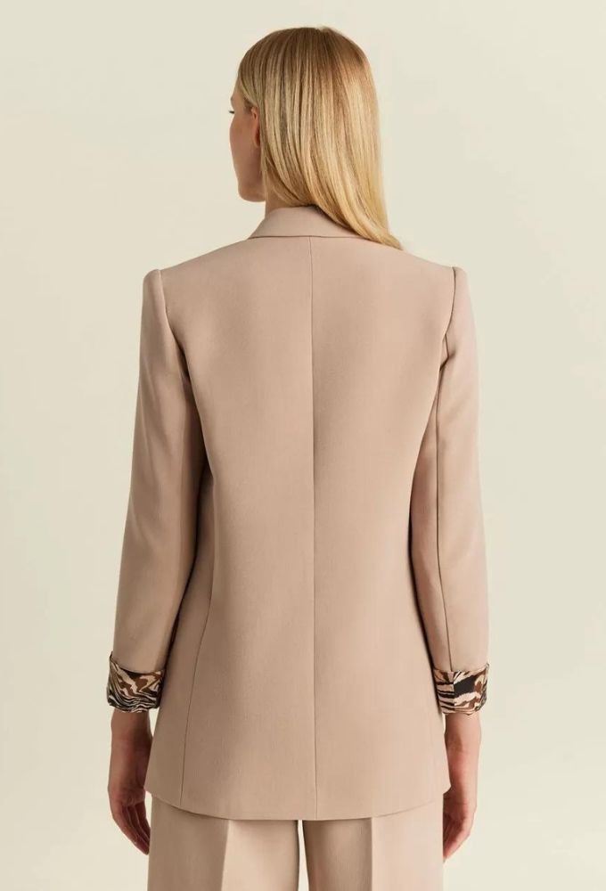 Forel Σακάκι Μπεζ με Μανσέτες σε Animal Print - Image 3