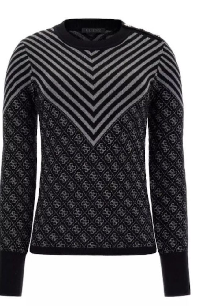 Guess Γυναικείο Πουλόβερ Μαύρο-Ασημί - Image 4