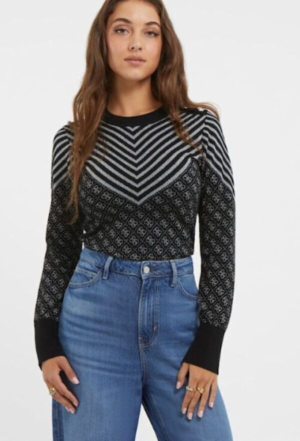 Guess Γυναικείο Πουλόβερ Μαύρο-Ασημί