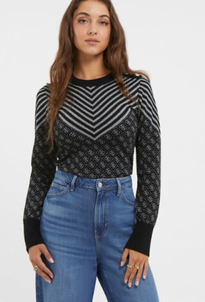 Guess Γυναικείο Πουλόβερ Μαύρο-Ασημί