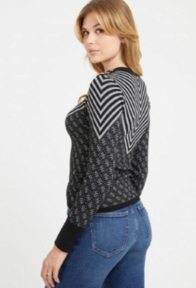 Guess Γυναικείο Πουλόβερ Μαύρο-Ασημί - Image 3